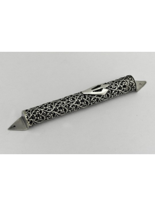 Mezuzah Case Argent Filigrane fait à la main , Pour rouleaux de 7 cm , Juda israélien
