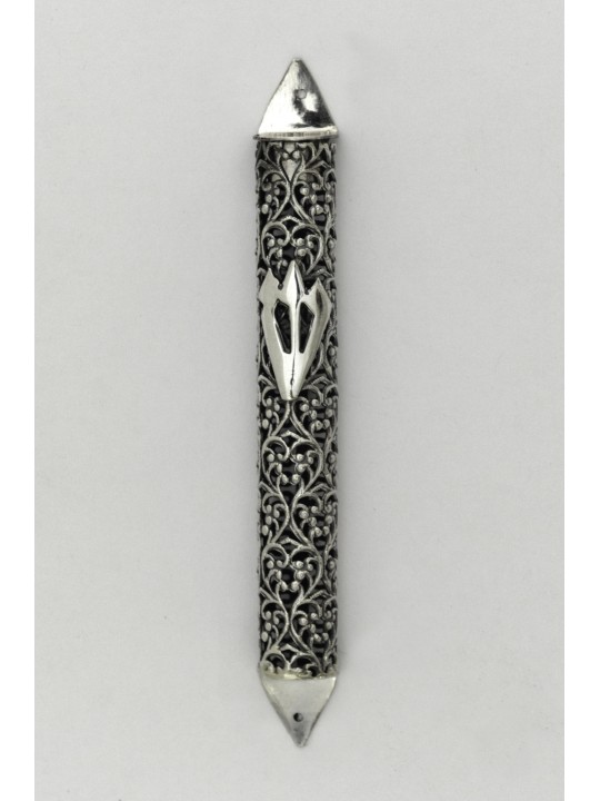 Mezuzah Case Argent Filigrane fait à la main , Pour rouleaux de 7 cm , Juda israélien