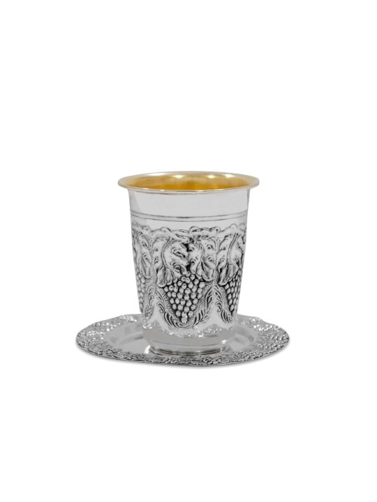 Sterling Silver Kiddush Cup Set Grape Design , Cadeaux de Pâque , Israël