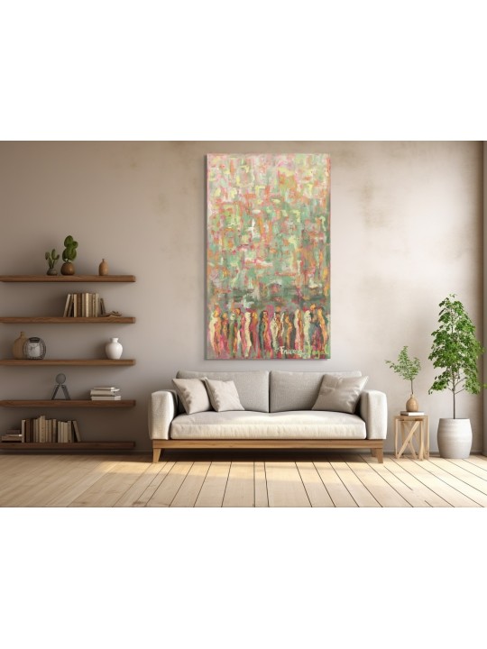Vertical Shape Multicolored Abstract Kotel Paintin , Jewish Abstract A