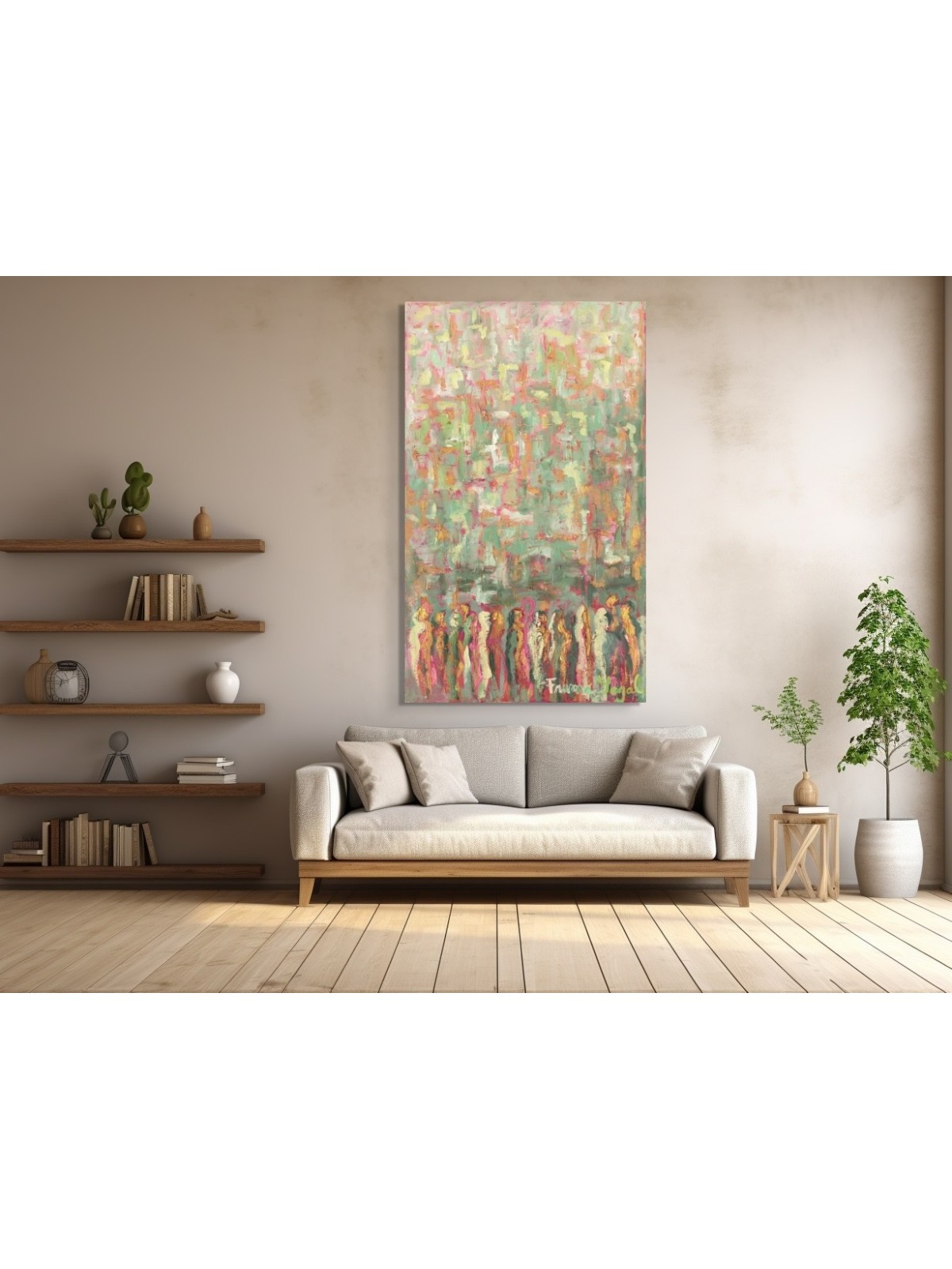 Kotel Paintin abstrait multicolore de forme verticale, résumé juif A