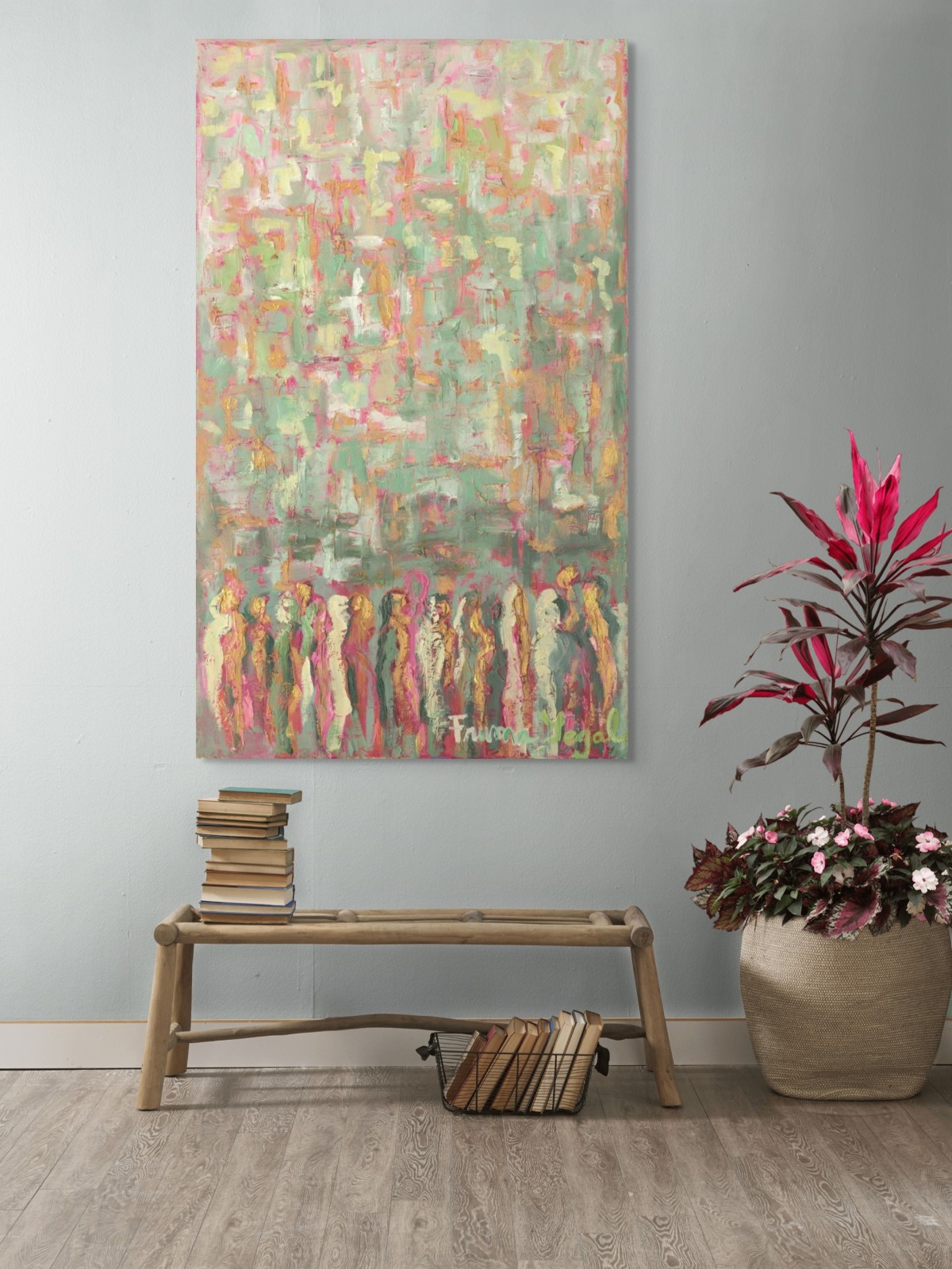 Kotel Paintin abstrait multicolore de forme verticale, résumé juif A