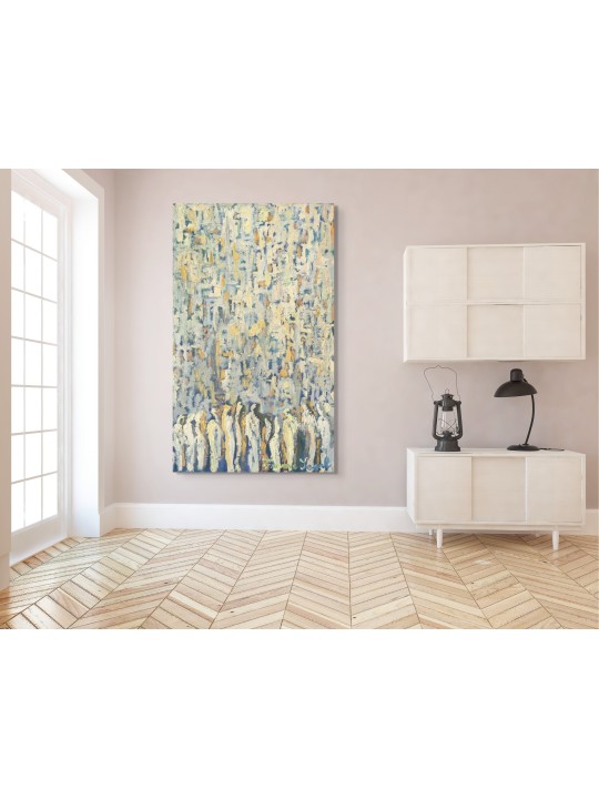 Yellowish Semi Abstract Painting of the Western Wa , Jewish Abstract A