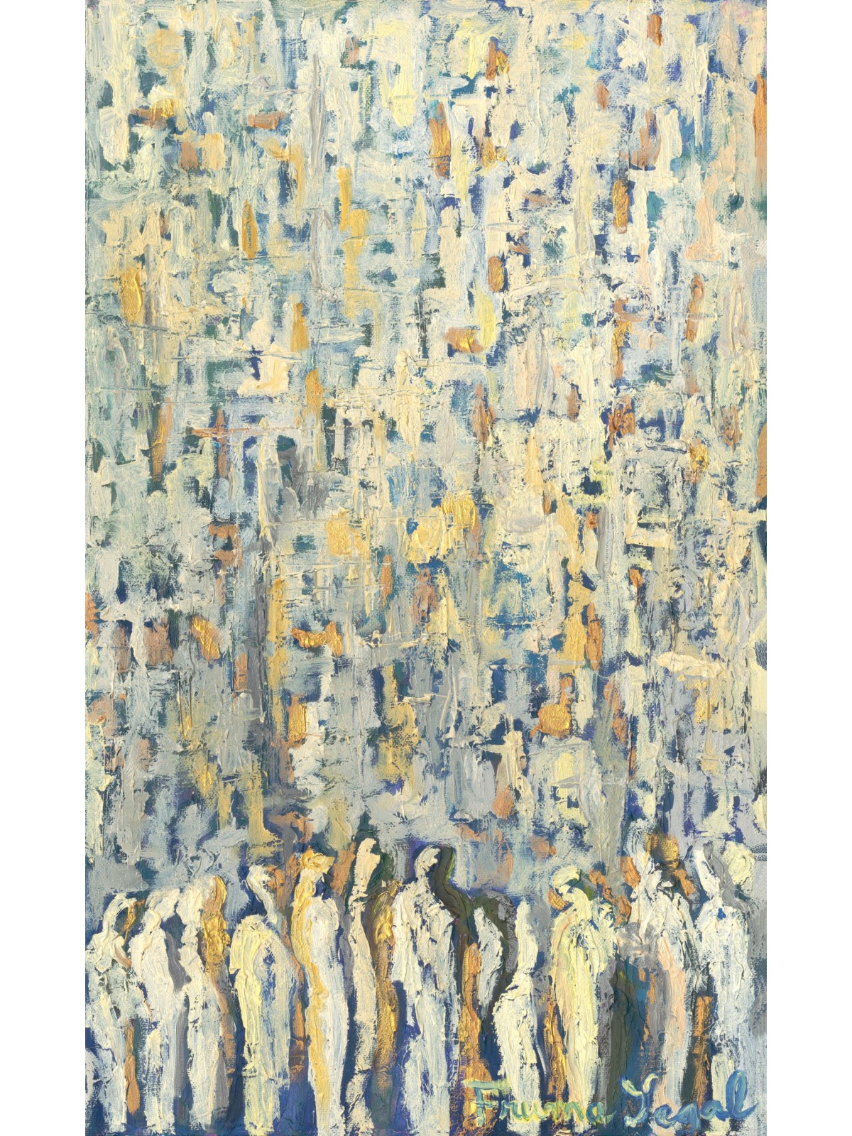 Peinture semi-abstraite jaunâtre du Wa occidental, abstrait juif A