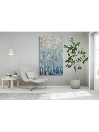 Contemporary Bluish Wall Artwork: Jewish Devotion  , Jewish Abstract A