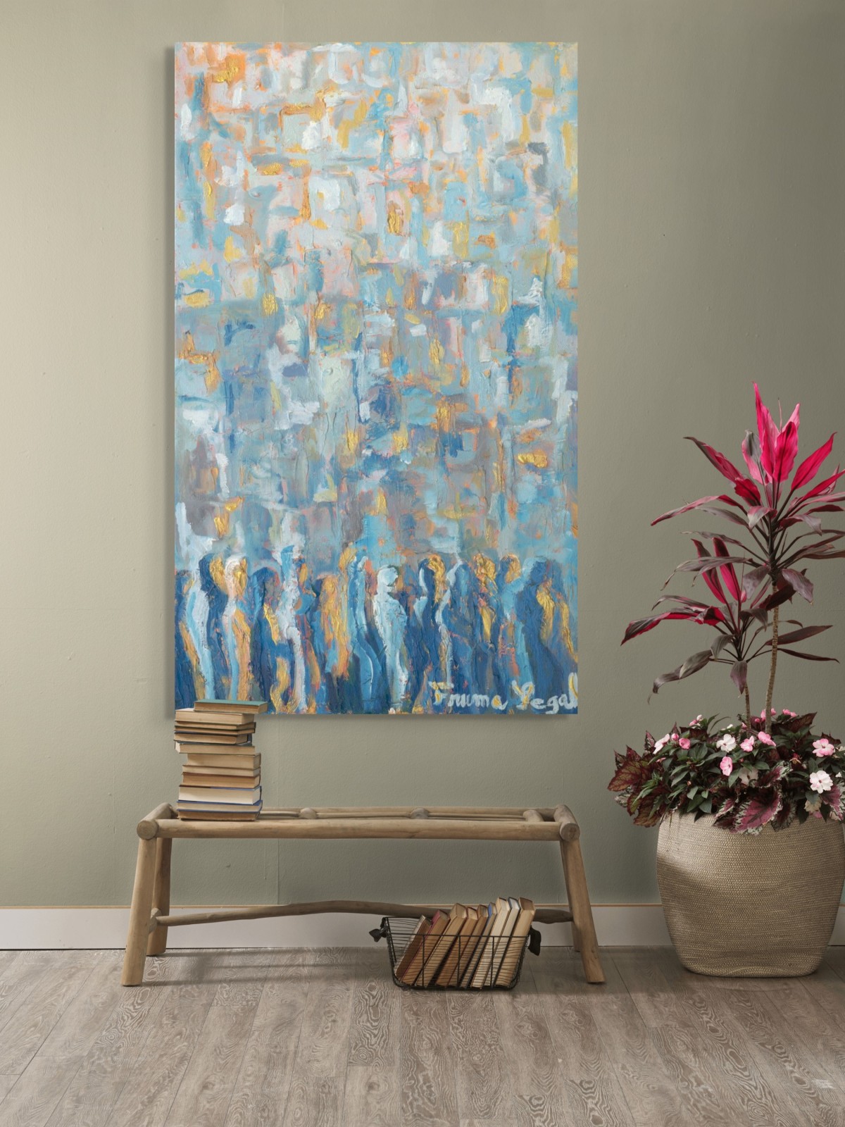 Contemporary Bluish Wall Artwork: Jewish Devotion  , Jewish Abstract A
