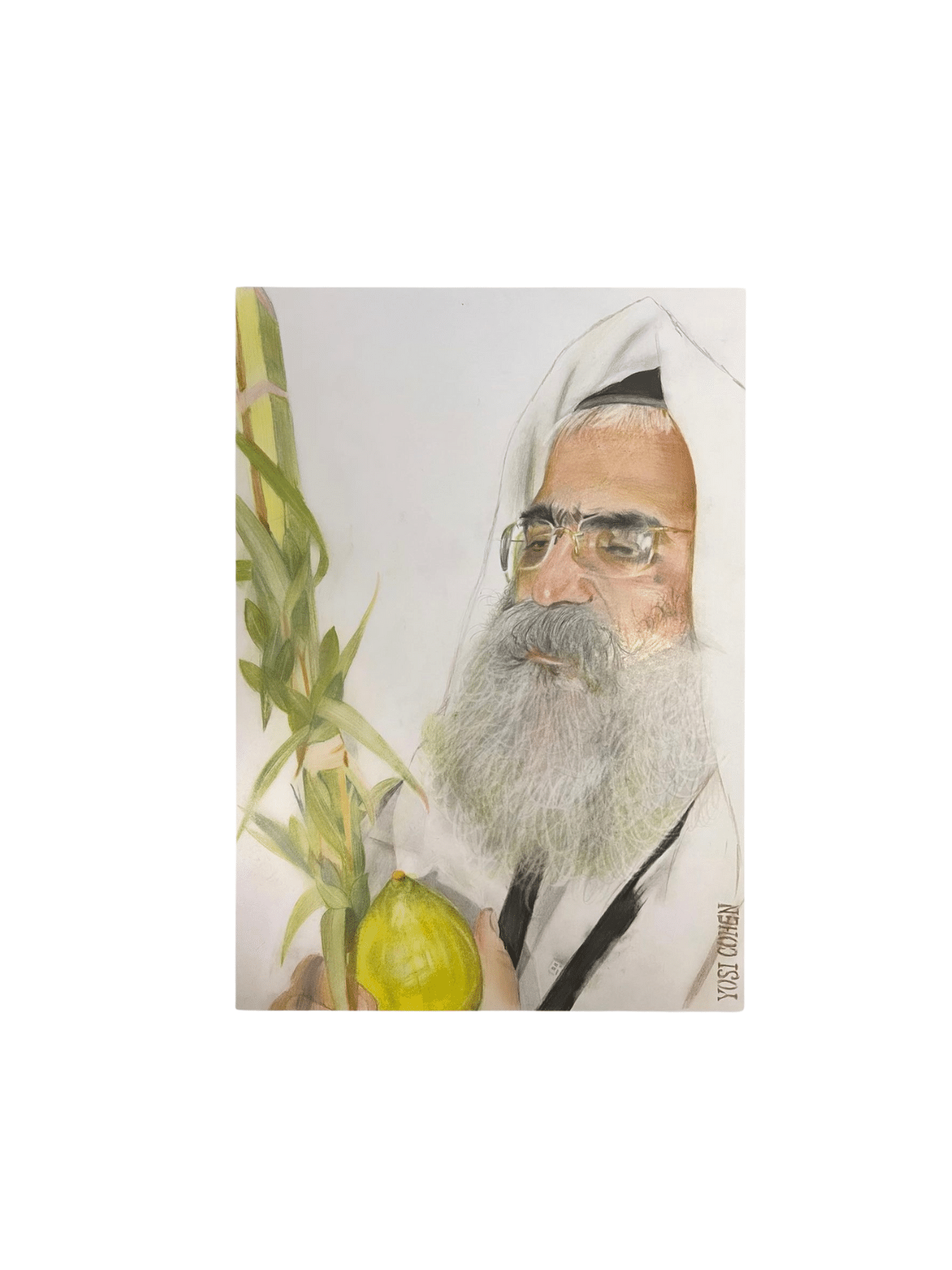 Portrait réaliste du rabbin Yoram Abergel avec Etr, peintures juives