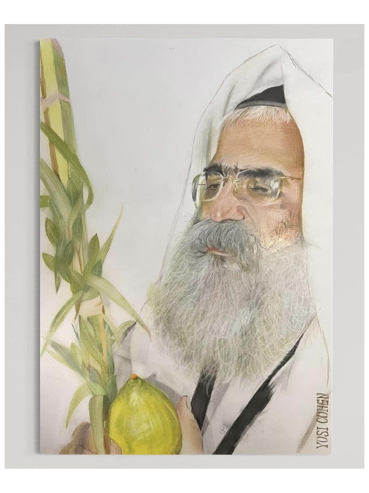 Realistic Portrait of Rabbi Yoram Abergel With Etr , Jewish Paintings