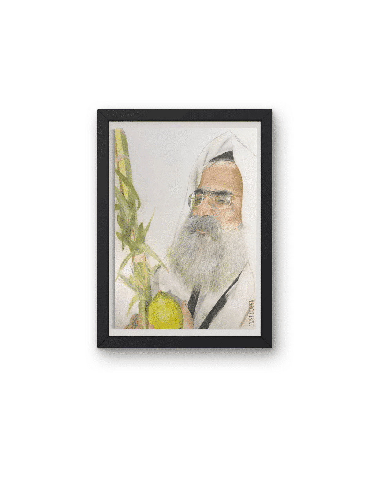 Realistic Portrait of Rabbi Yoram Abergel With Etr , Jewish Paintings