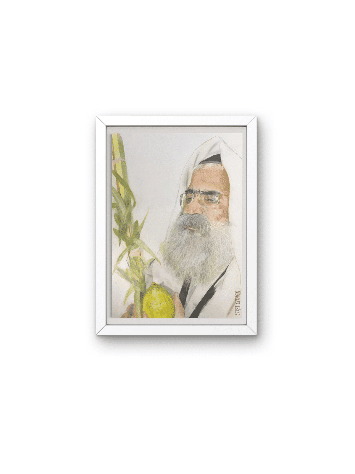 Realistic Portrait of Rabbi Yoram Abergel With Etr , Jewish Paintings