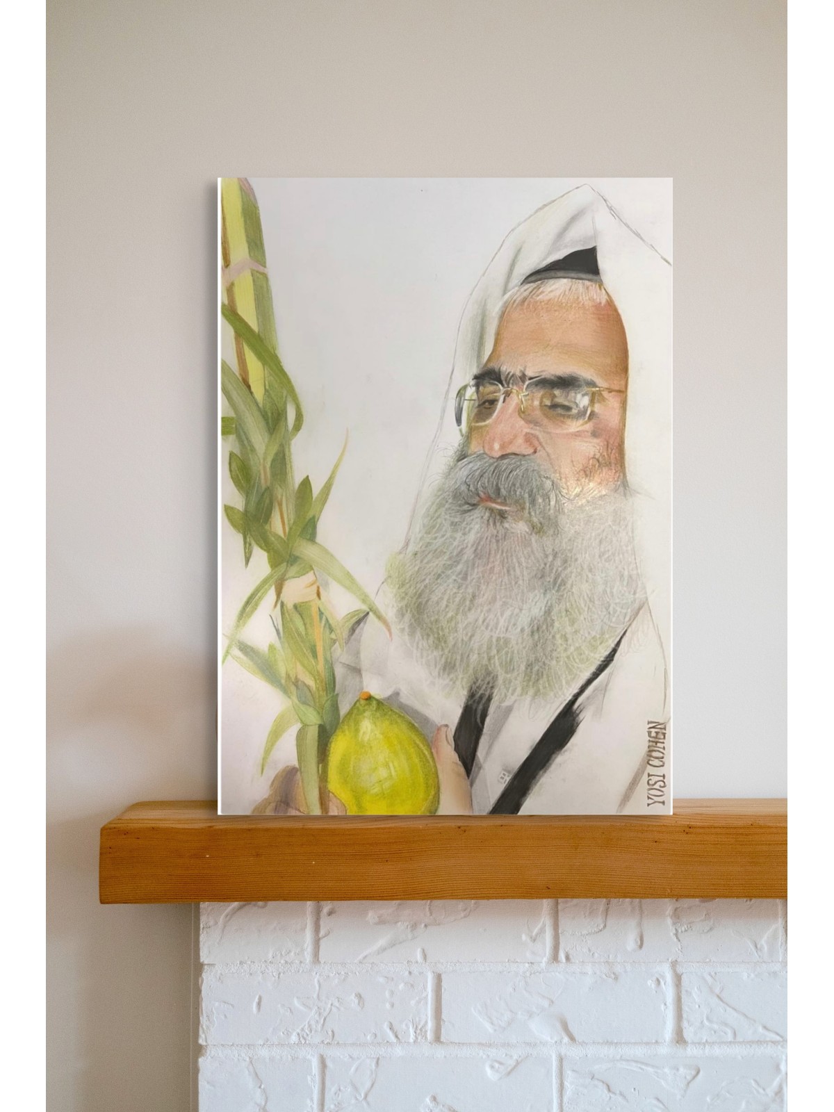 Portrait réaliste du rabbin Yoram Abergel avec Etr, peintures juives