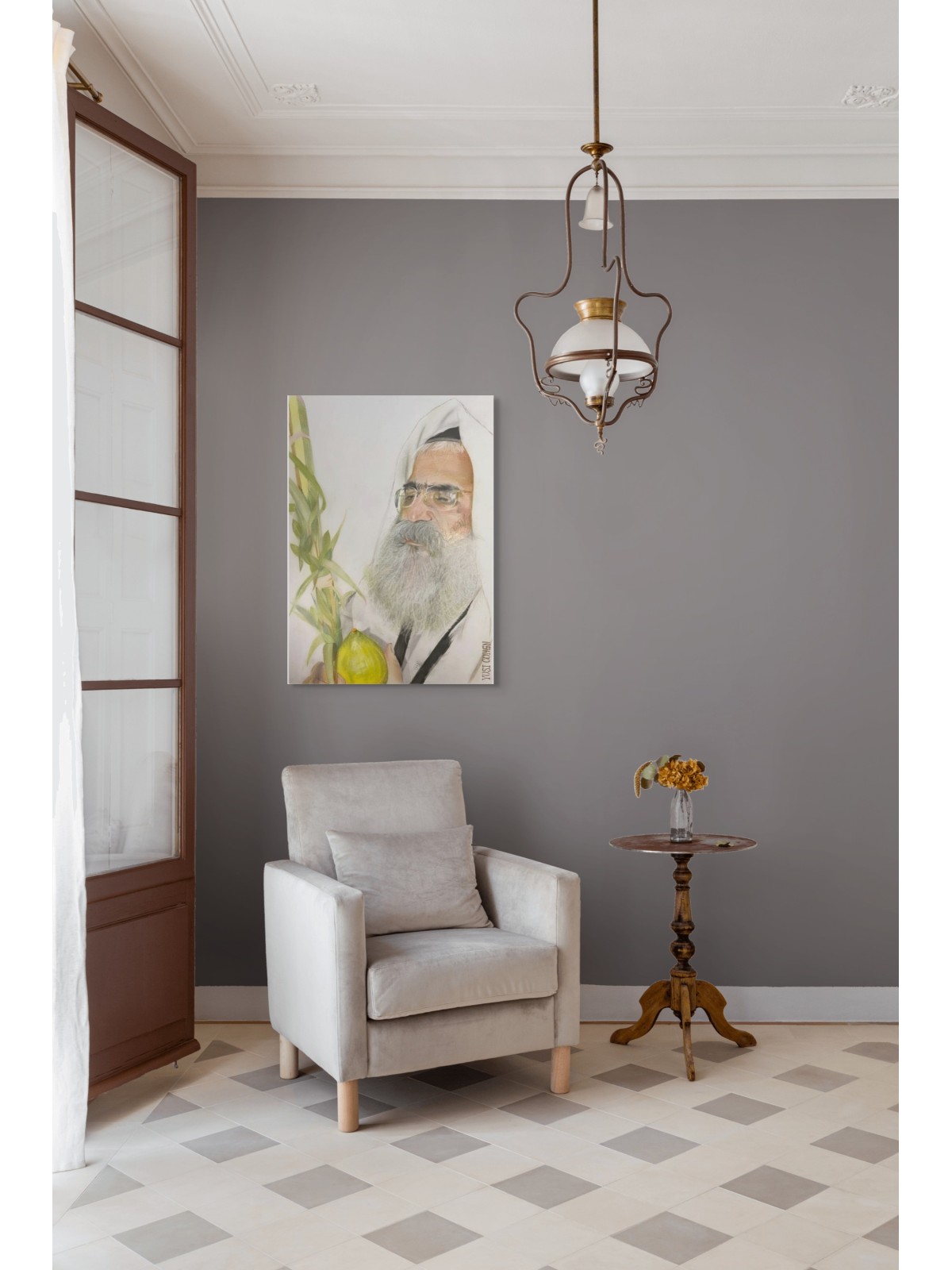 Realistic Portrait of Rabbi Yoram Abergel With Etr , Jewish Paintings