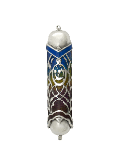Blue and Turquoise Mezuzah Case with Custom Enamel , Avi Nadav Mezuzah