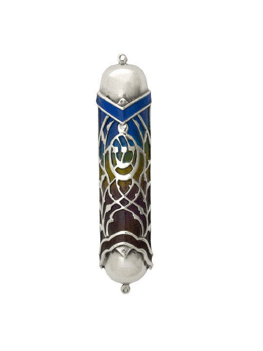 Étui Mezuzah bleu et turquoise avec émail personnalisé, Avi Nadav Mezuzah