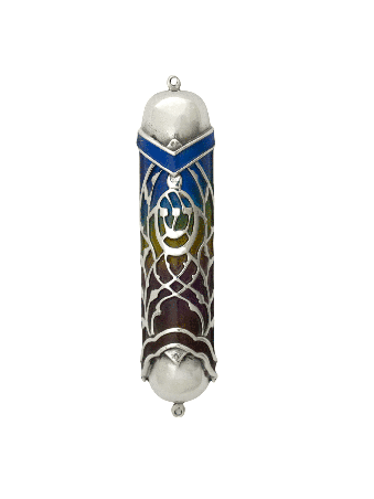 Étui Mezuzah bleu et turquoise avec émail personnalisé, Avi Nadav Mezuzah