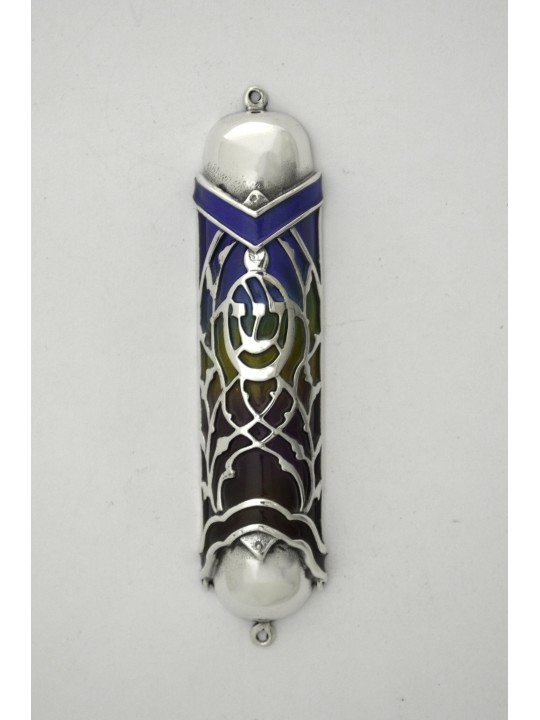 Étui Mezuzah bleu et turquoise avec émail personnalisé, Avi Nadav Mezuzah