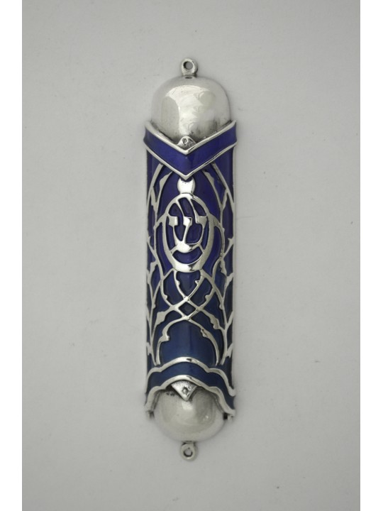 Étui Mezuzah bleu et turquoise avec émail personnalisé, Avi Nadav Mezuzah
