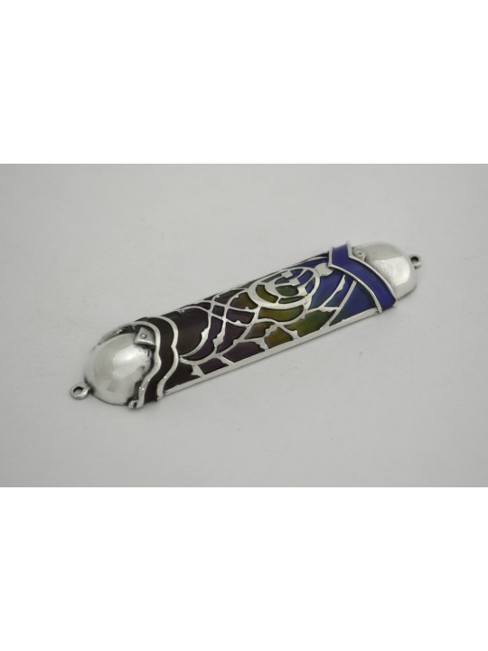 Étui Mezuzah bleu et turquoise avec émail personnalisé, Avi Nadav Mezuzah