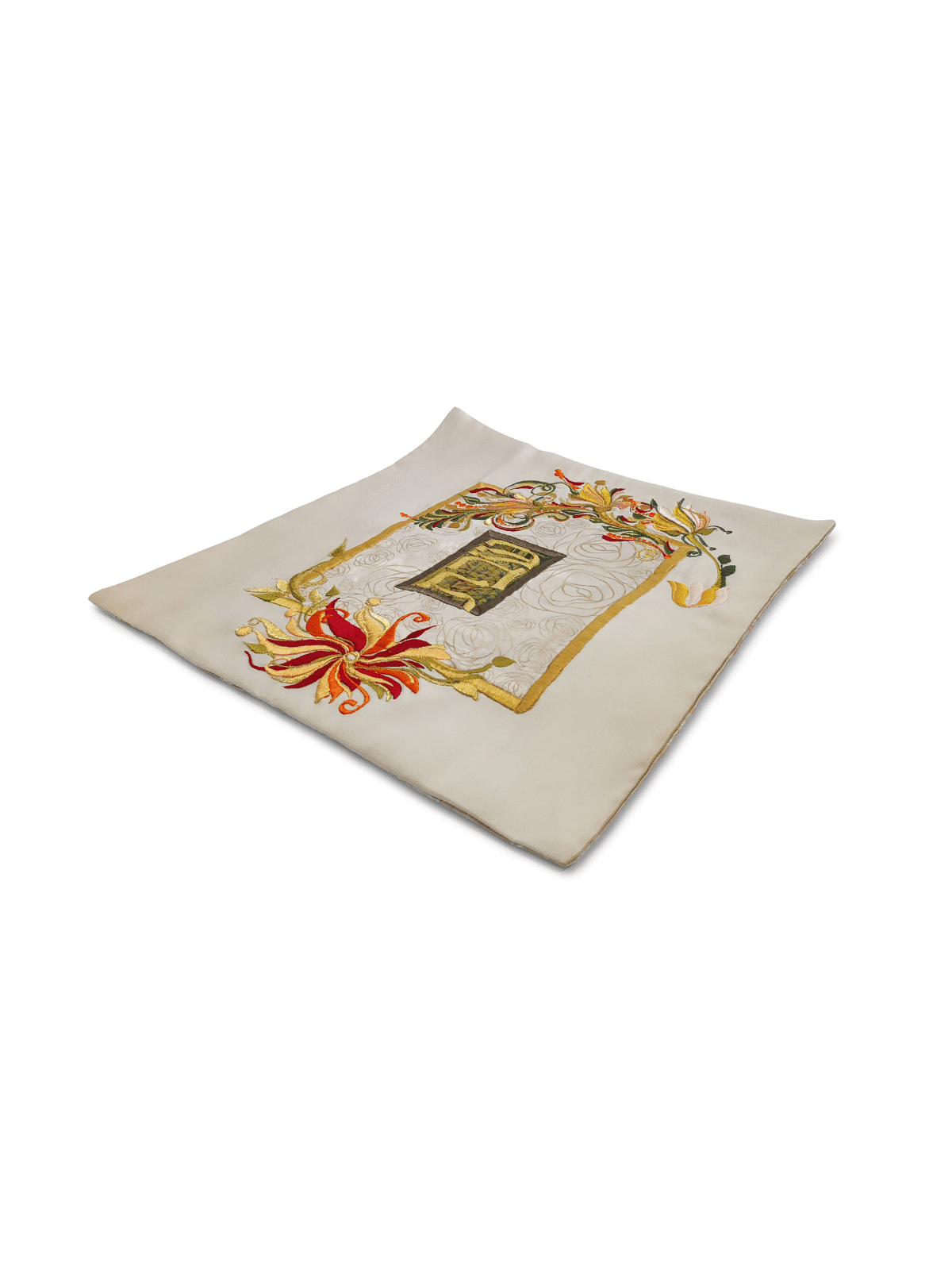 Large Rainbow Floral Hand Embroidered Shabbat Chal , Challah Covers ,