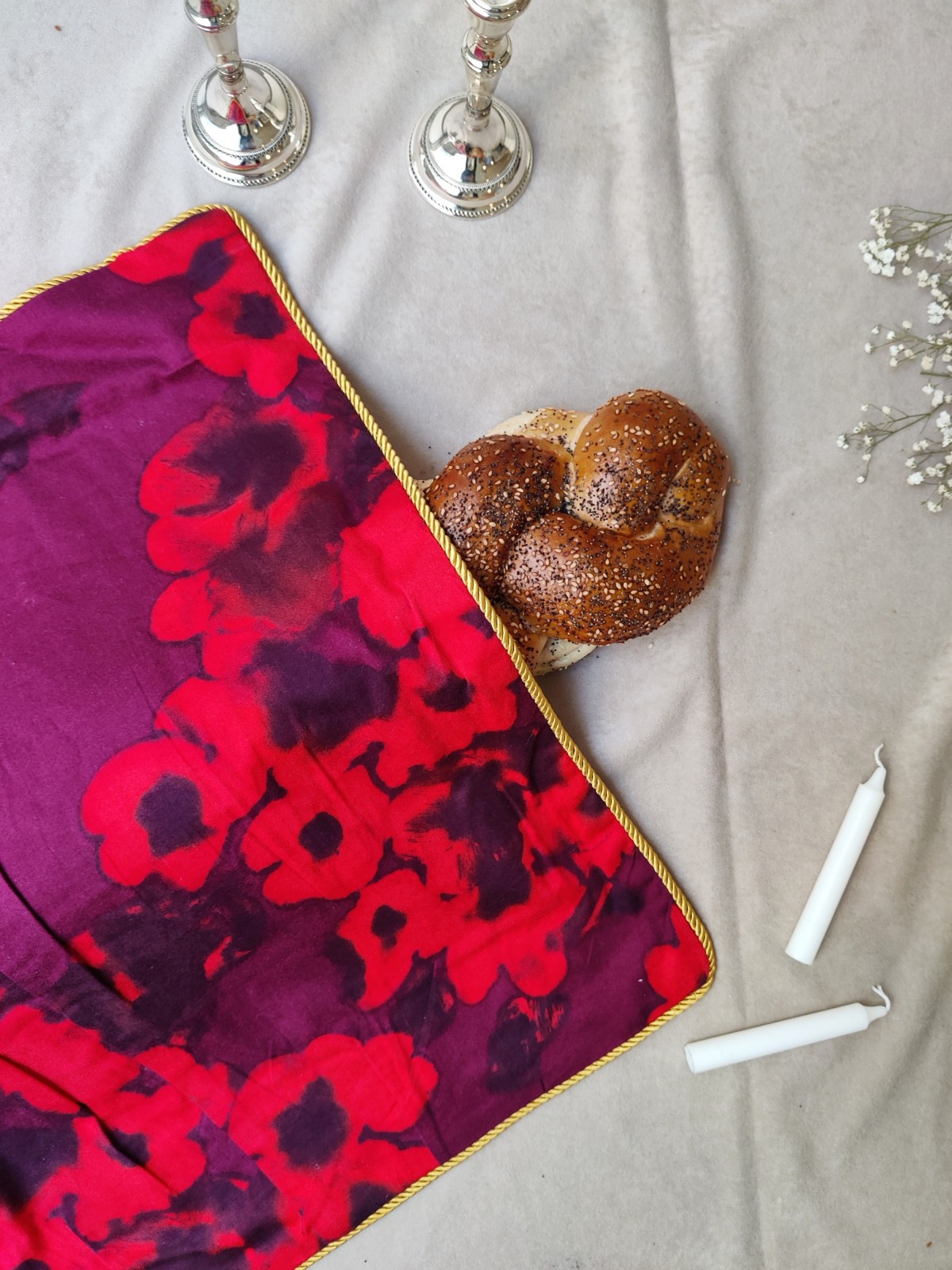 Couverture Challah brodée florale rouge pour Shabbat a , Couvertures Challah ,