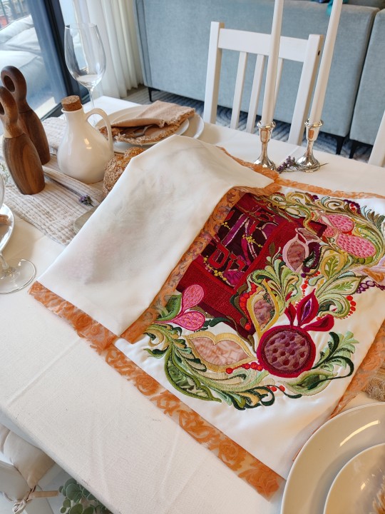 Special Big Hand Embroidered Challah Cover with Le , Challah Covers ,
