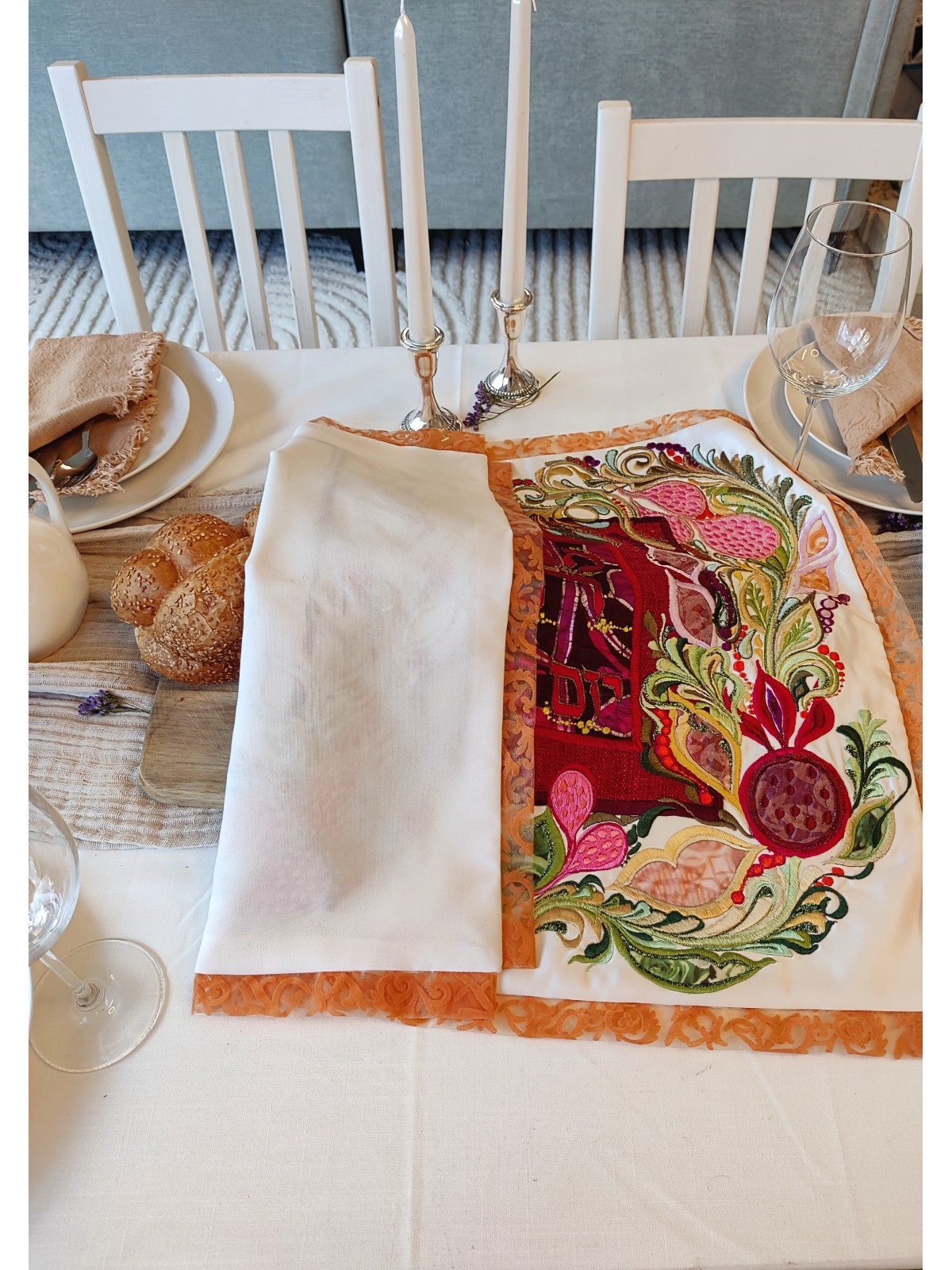 Special Big Hand Embroidered Challah Cover with Le , Challah Covers ,