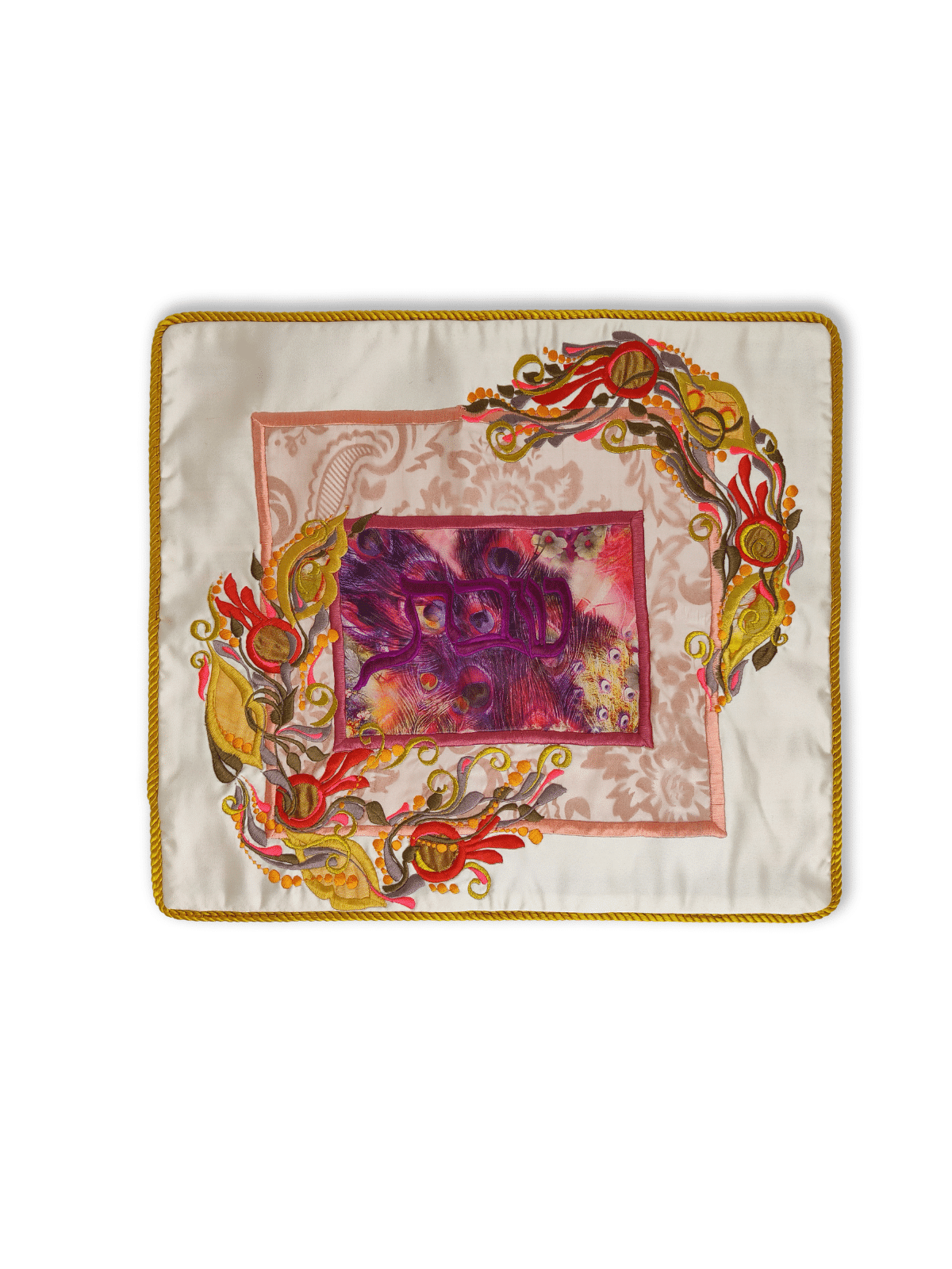 Colorful Floral & Leaves Hand Embroidered Shabbat  , Challah Covers ,