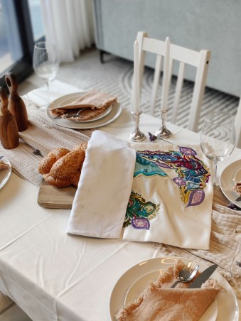 Motifs brodés à la main multicolores Shabbat Cha, couvertures Challah,