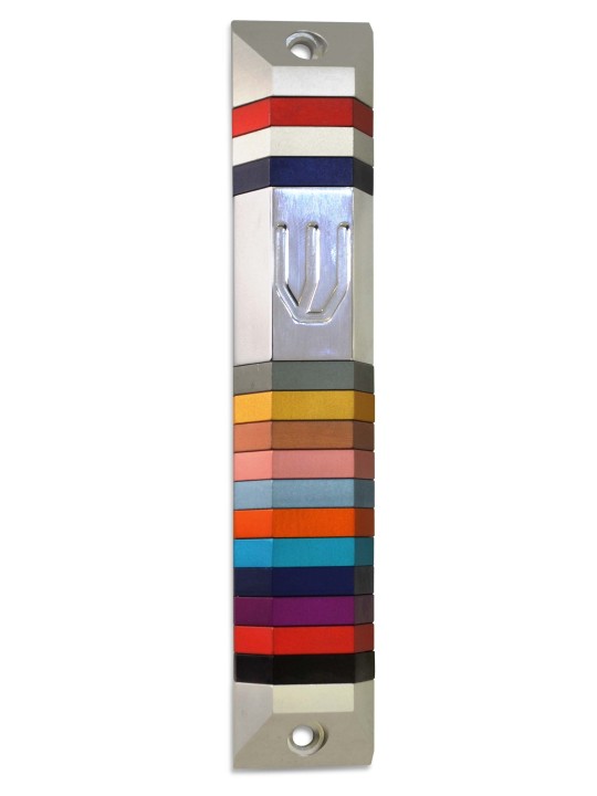 Colorful Trapeze Shaped Mezuzah Case , Large Mezuzahs , Israeli Judaic