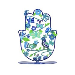 Yair Emanuel Hamsa Sculpture on Stand Blue Bird... | Table Decorations