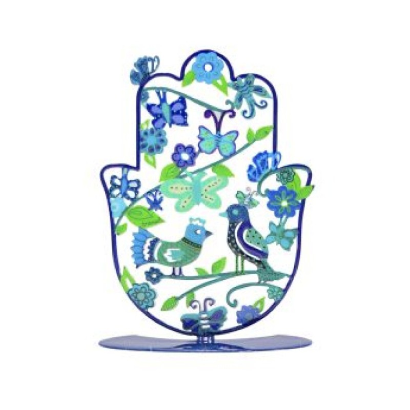 Yair Emanuel Hamsa Sculpture on Stand Blue Bird... | Table Decorations