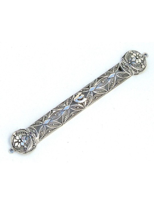 Cas de Mezuzah yéménite orné en filigrane, grandes Mezuzahs, Juda israélien