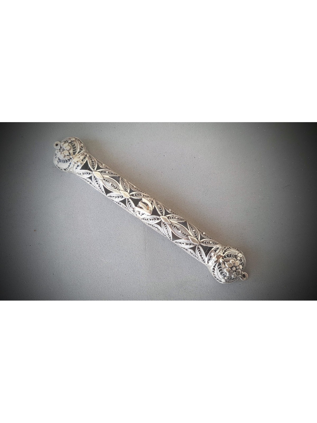 Filigree Ornated Yemenite Mezuzah Case , Large Mezuzahs , Israeli Juda