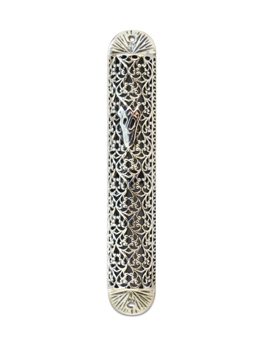 Silver Hollow Mezuzah Case With Yemenite Filigree , For 7cm Scrolls ,