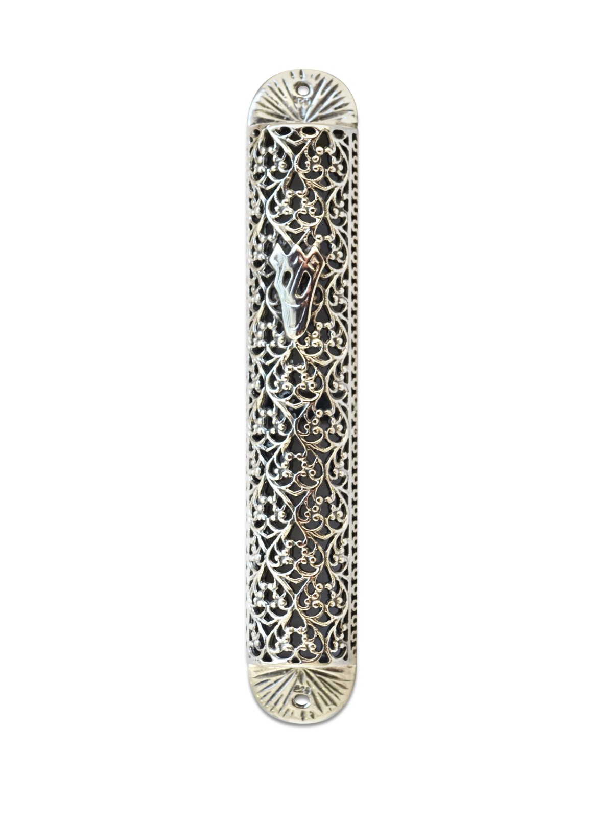 Silver Hollow Mezuzah Case With Yemenite Filigree , For 7cm Scrolls ,