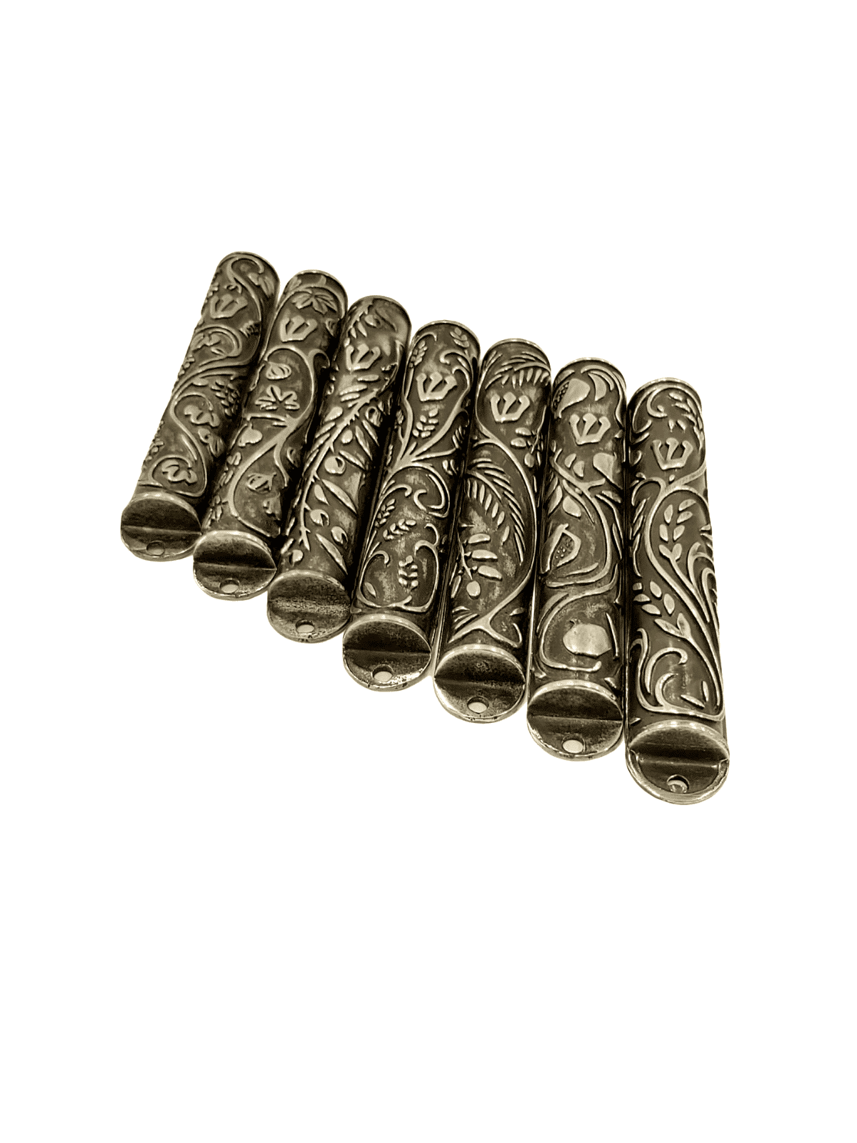 7 Mezuzah Cases Pewter Set Seven Species design , Avi Nadav Mezuzah Ca