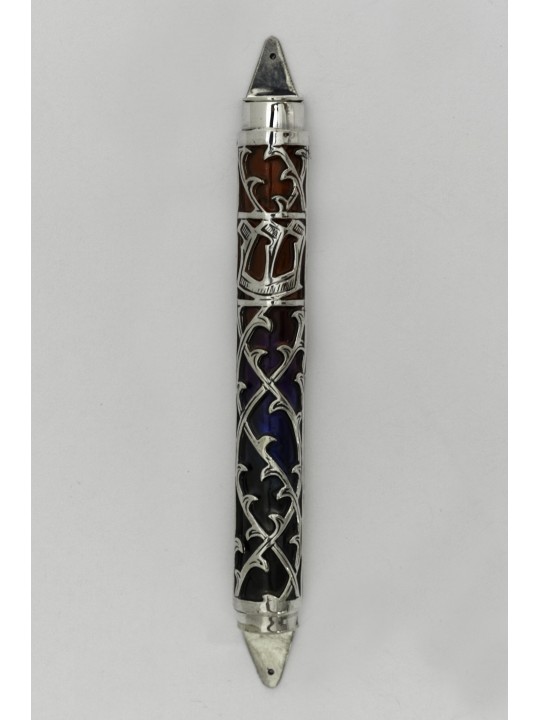 Étui Mezouza en argent avec émail multicolore, pour rouleaux de 7 cm, Israël