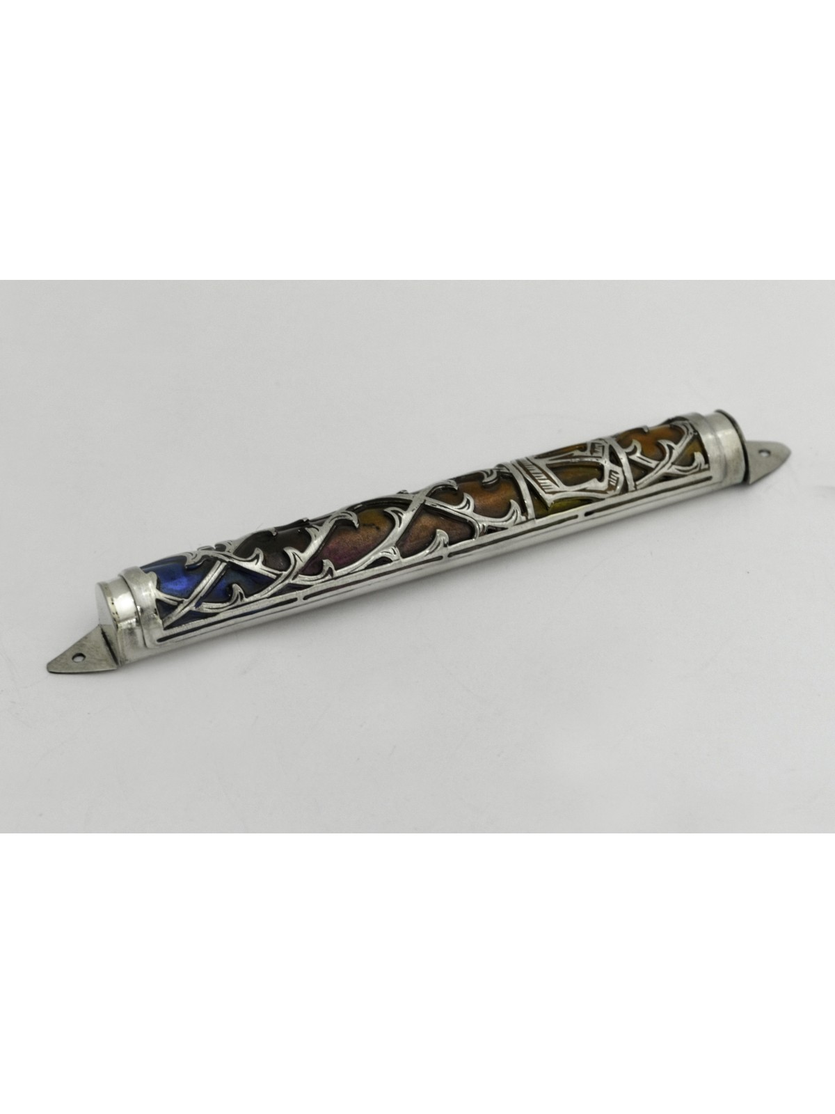 Étui Mezouza en argent avec émail multicolore, pour rouleaux de 7 cm, Israël