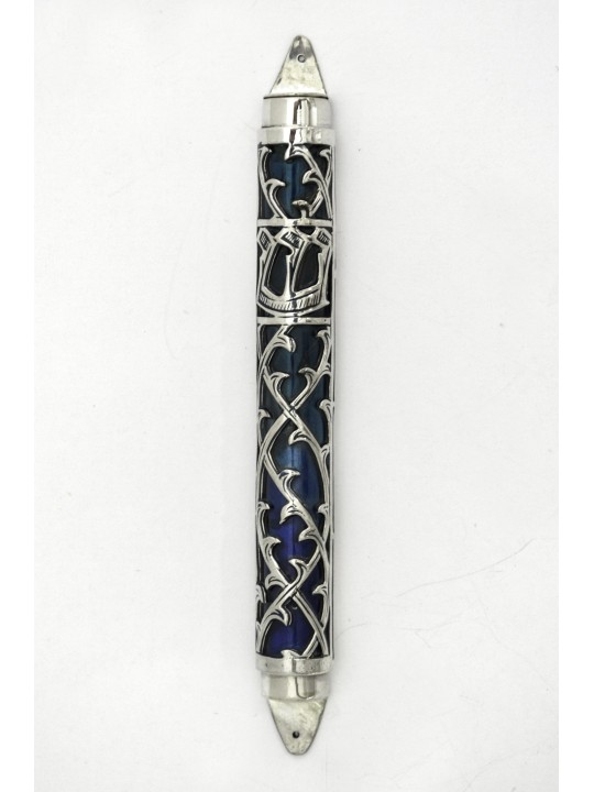 Silver Mezuzah Case with Multi Colors Enamel , For 7cm Scrolls , Israe