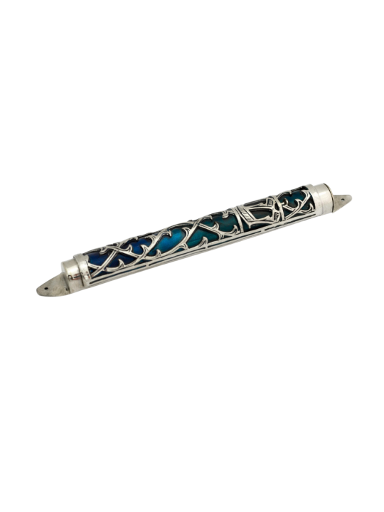 Étui Mezouza en argent avec émail multicolore, pour rouleaux de 7 cm, Israël