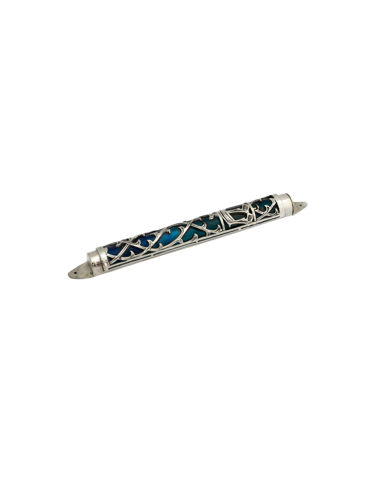 Silver Mezuzah Case with Multi Colors Enamel , For 7cm Scrolls , Israe