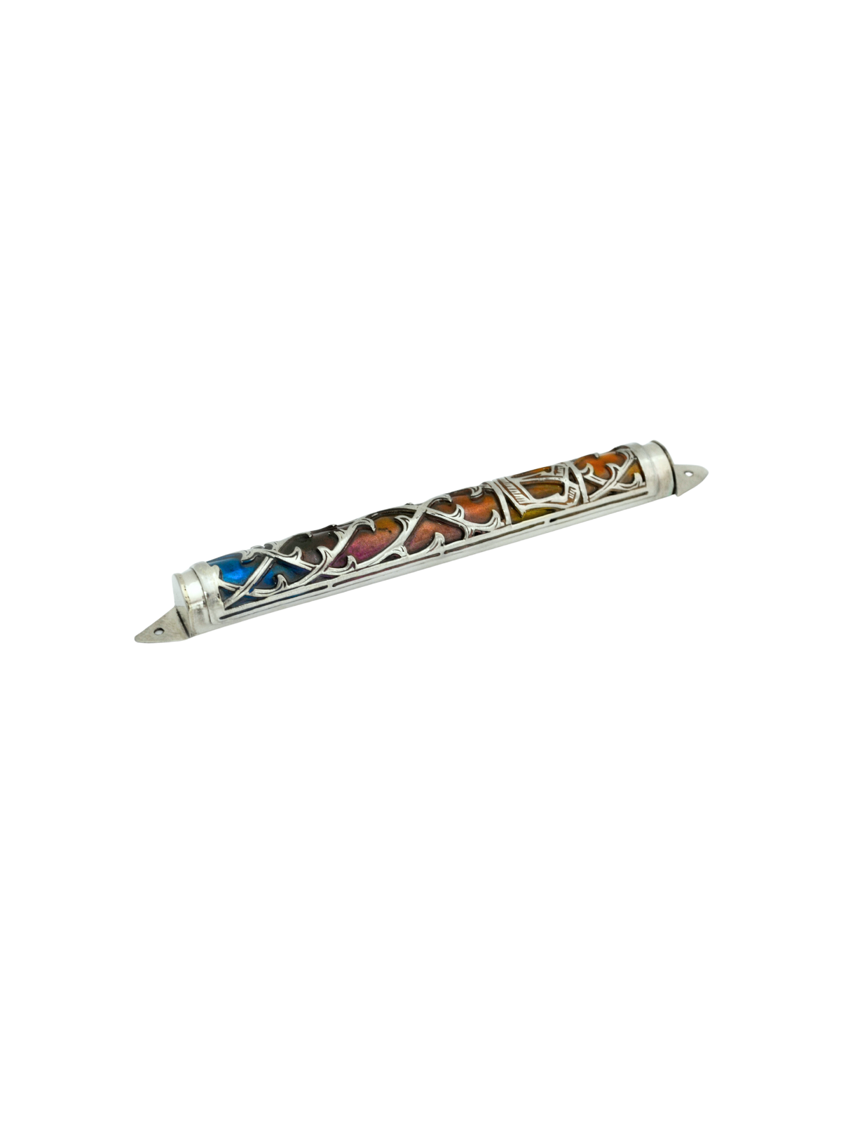 Silver Mezuzah Case with Multi Colors Enamel , For 7cm Scrolls , Israe