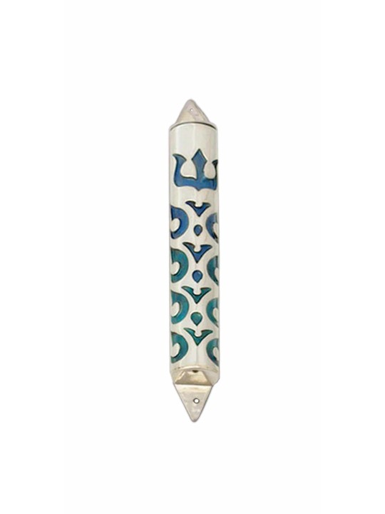 Étui Mezuzah argenté avec couleurs d’émail personnalisées, étui Avi Nadav Mezuzah