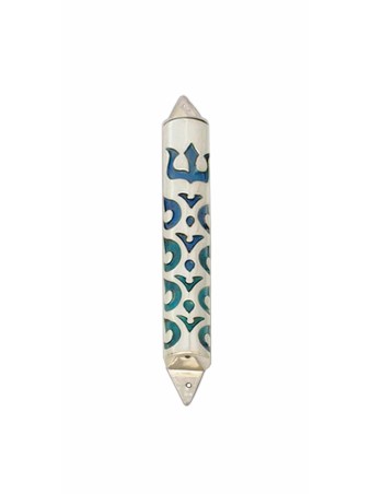 Étui Mezuzah argenté avec couleurs d’émail personnalisées, étui Avi Nadav Mezuzah