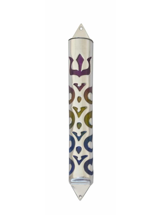 Silver Mezuzah Case with Custom Enamel Colors , Avi Nadav Mezuzah Case