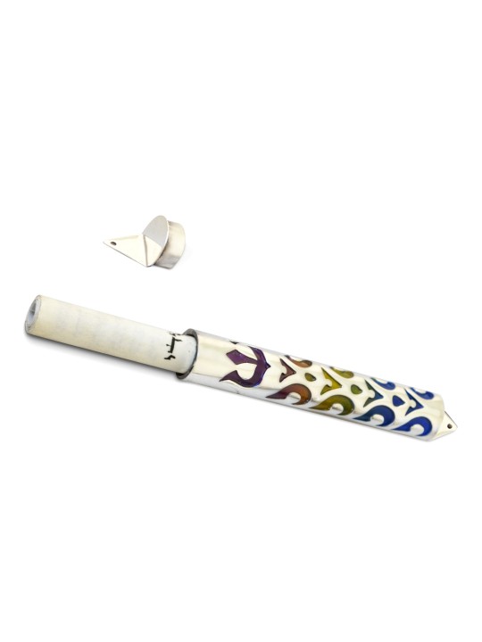 Étui Mezuzah argenté avec couleurs d’émail personnalisées, étui Avi Nadav Mezuzah