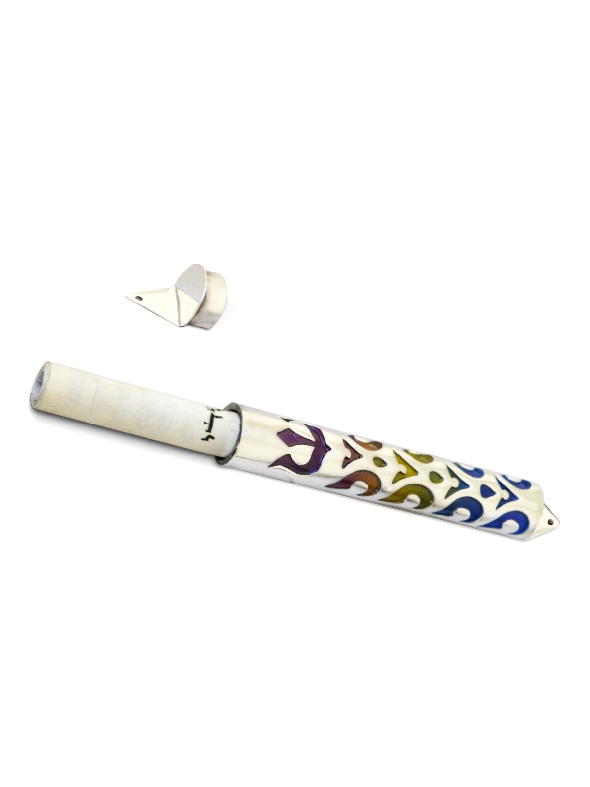 Silver Mezuzah Case with Custom Enamel Colors , Avi Nadav Mezuzah Case
