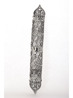 Étui Mezouza en argent sterling avec dentelle en filigrane, pour rouleaux de 7 cm, Isr