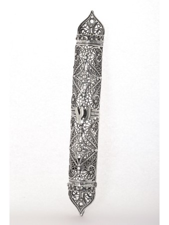 Filigree Lacework Sterling Silver Mezuzah Case , For 7cm Scrolls , Isr