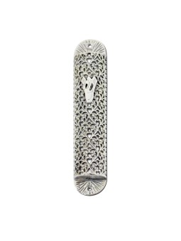Cut-Out Filigree Silver Mezuzah Cover , For 7cm Scrolls , Israeli Juda